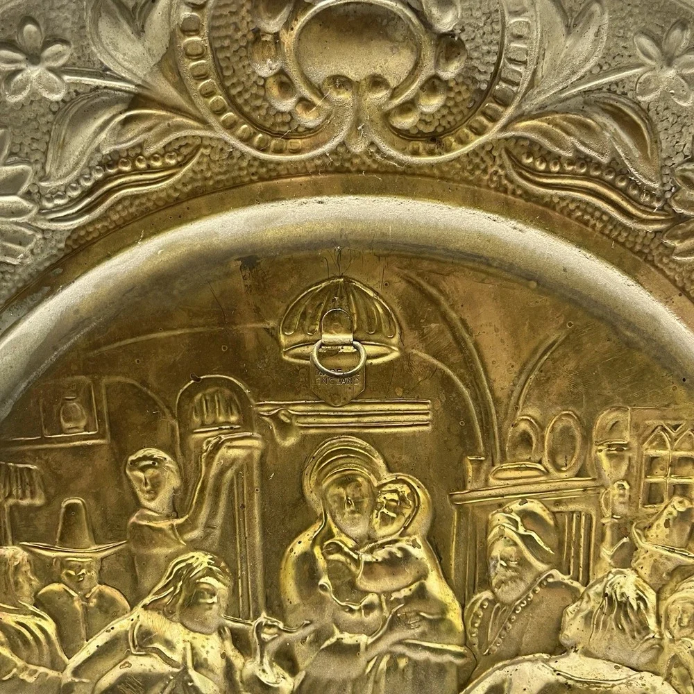 Vintage Embossed Solid Brass Wall Hanging Plate 17